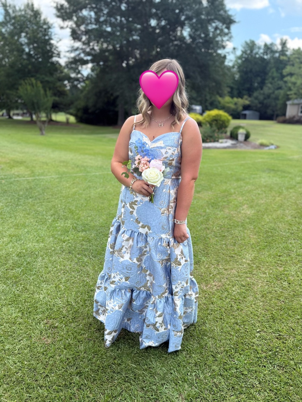 Blue Floral Tiered Spaghetti-Strap Girls' Dress
